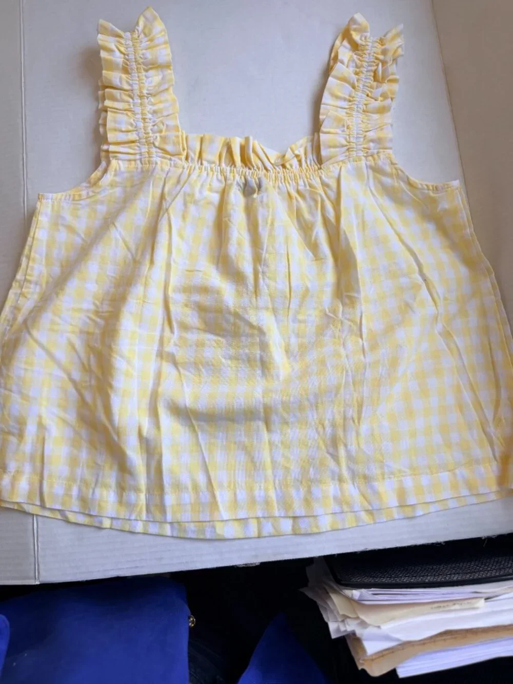 GapBody Yellow Gingham Ruffle Poplin Pajama Set - Size M